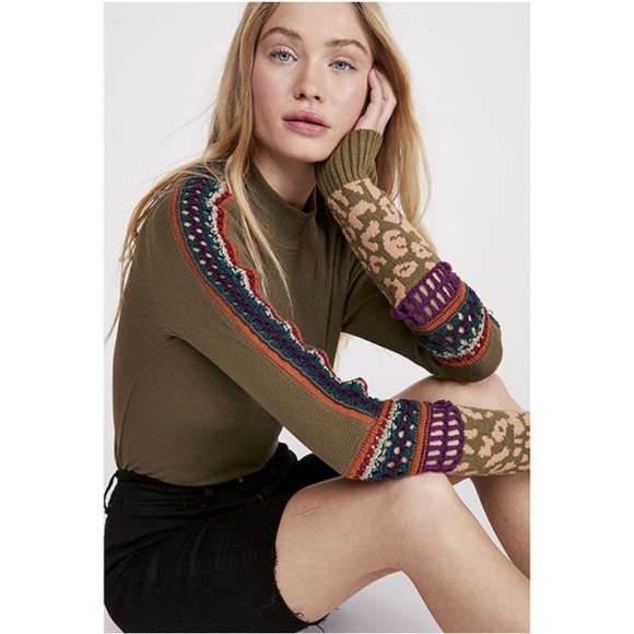 Free People Olive Green Switch It Up Crochet Trim Long Sleeve Thermal Top Large - Picture 10 of 16